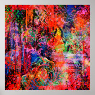 Rode bloemen textuur poster