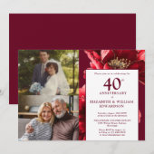Rode Bloemen Toen En Nu 40e Jubileum 2 Foto Kaart (Voorkant / Achterkant)