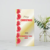 Rode Bloemen Trim Gold Gradient Xmas Kaart (Staand voorkant)