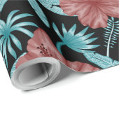 Rode bloemen tropisch naadloos patroon &blauwe bla cadeaupapier (Rol Hoek)