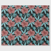 Rode bloemen tropisch naadloos patroon &blauwe bla cadeaupapier (Vlak)