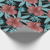 Rode bloemen tropisch naadloos patroon &blauwe bla cadeaupapier (Hoek)