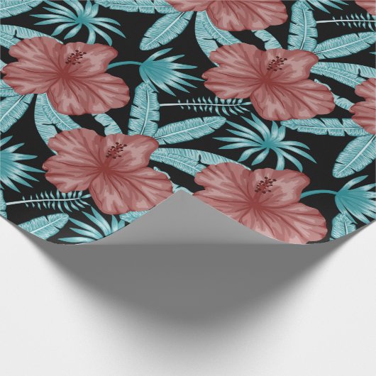 Rode bloemen tropisch naadloos patroon &blauwe bla cadeaupapier (Hoek)