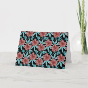 Rode bloemen tropisch naadloos patroon &blauwe bla kaart