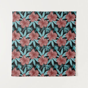 Rode bloemen tropisch naadloos patroon &blauwe bla wandkleed