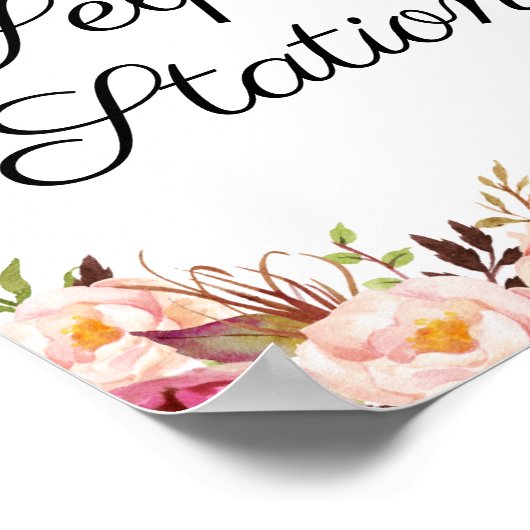 Rode bloemen trouw selfie statie bord op rustieke poster (Hoek)