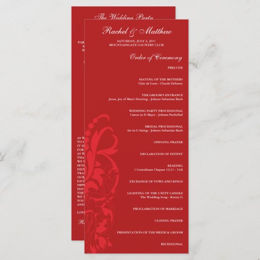 Rode Bloemen Trouwprogramma Programmakaart (Voorkant / Achterkant)