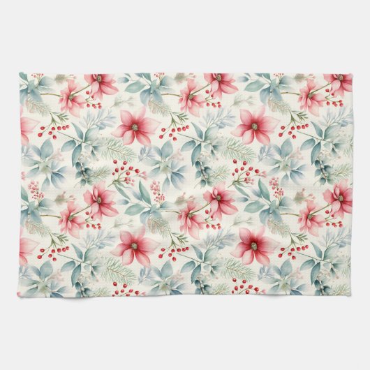 Rode Bloemen Vakantie Keuken Handdoek (Horizontaal)