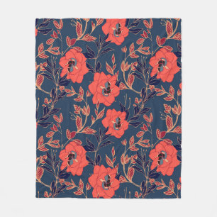 Rode bloemen van rozen en pinda's met bladeren en  fleece deken