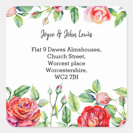 rode bloemen Verander van adreslabel Vierkante Sticker (Voorkant)
