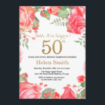 Rode Bloemen Verrassing 50e Verjaardag Gouden Glit Kaart<br><div class="desc">Red Floral Surprise 50ste verjaardag uitnodiging voor vrouwen. Waterverf botanische bloemen. Gouden Glitter. Roze pioenrozen bloemen. Verjaardag voor volwassenen. Voor verdere aanpassing klikt u op de knop "Aanpassen" en gebruikt u onze ontwerptool om deze sjabloon te wijzigen.</div>
