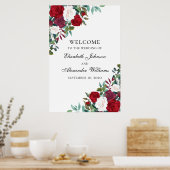 Rode bloemen verwelkomen gebarsten. Boho bruiloft Poster (Keuken)