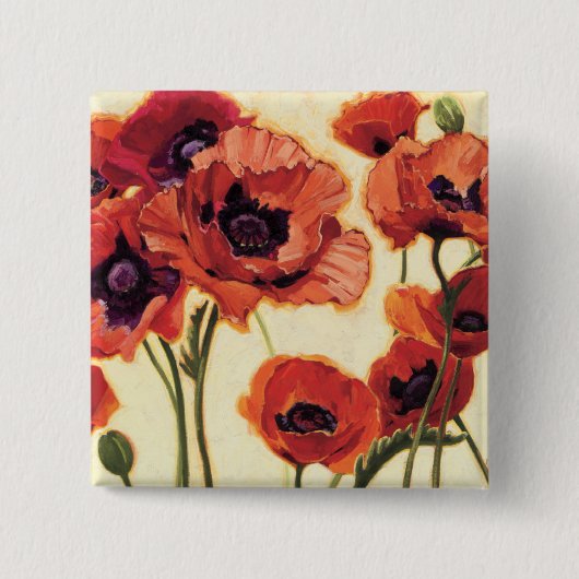 Rode bloemen vierkante button 5,1 cm (Voorkant)