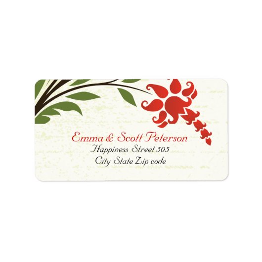 Rode Bloemen Vintage Bruiloft Retouradres Label (Voorkant)