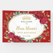 Rode Bloemen Vlinders 18e Verjaardag Sweet 16 Spandoek (Horizontaal)