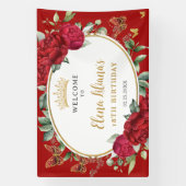 Rode Bloemen Vlinders 18e Verjaardag Sweet 16 Spandoek (Verticaal)