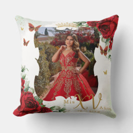 Rode Bloemen Vlinders Afbeelding Quinceañera Memen Kussen