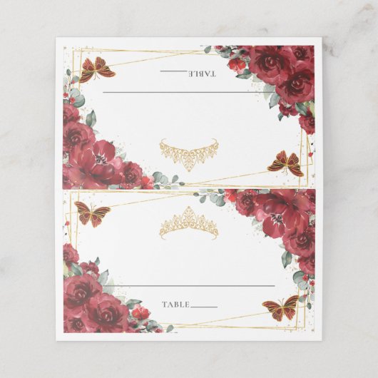 Rode Bloemen Vlinders Quinceañera 16e Verjaardag Plaatskaartje (Buitenkant ongevouwen)