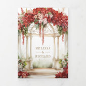 Rode Bloemen Vlindertuin Alles in één bruiloft Drieluik Uitnodiging (Cover)