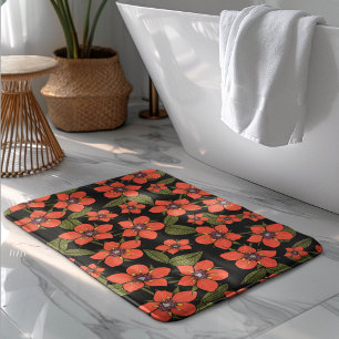 Rode bloemen waterverf badmat