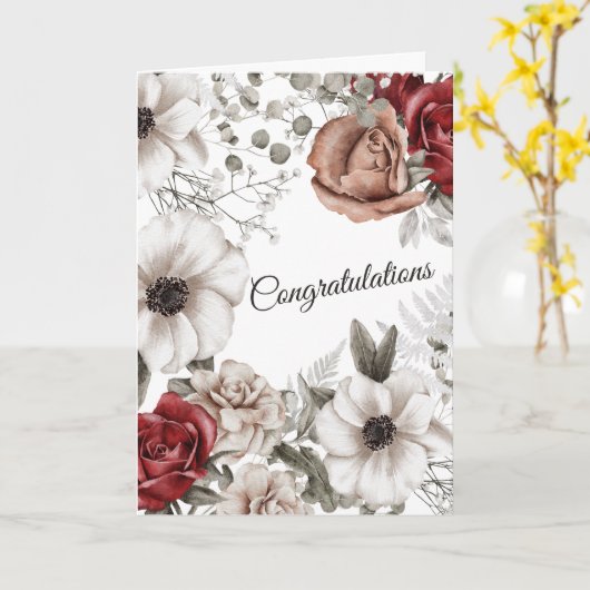  Rode Bloemen Waterverf bruiloft Kaart (Gele Bloem)