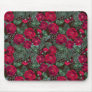 Rode bloemen, waterverf florale patroon. muismat