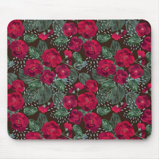 Rode bloemen, waterverf florale patroon. muismat (Voorkant)