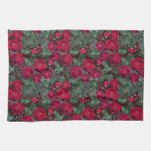 Rode bloemen, waterverf florale patroon. theedoek (Horizontaal)