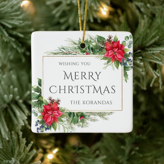 Rode Bloemen Waterverf Kerstvakantie Keramisch Ornament (Boom)