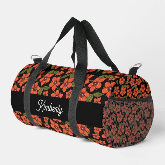 Rode bloemen waterverf monogram plunjezak (Rechterhoek)