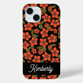 Rode bloemen waterverf naam iPhone 15 case