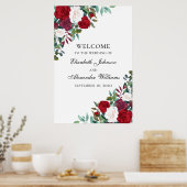 Rode bloemen welkom bord afdruk. Boho bruiloft Poster (Keuken)