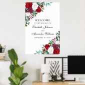 Rode bloemen welkom bord afdruk. Boho bruiloft Poster (Thuiskantoor)