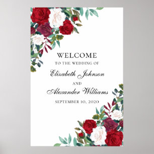 Rode bloemen welkom bord afdruk. Boho bruiloft Poster