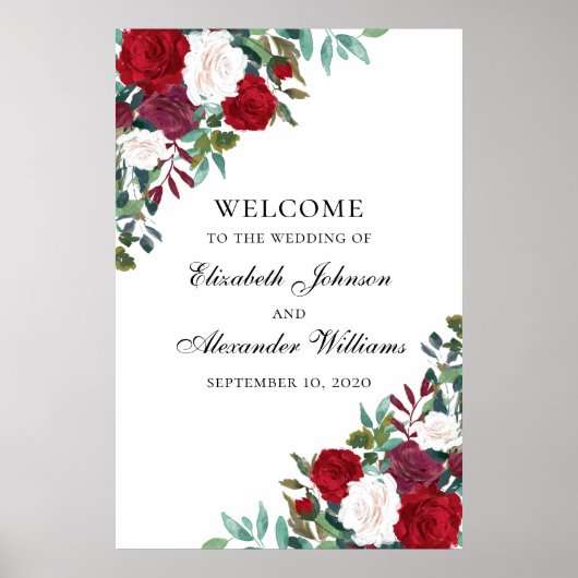 Rode bloemen welkom bord afdruk. Boho bruiloft Poster (Voorkant)