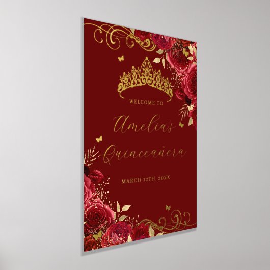 Rode Bloemen Werveling Folie Quinceanera Welkom Te Folie Afdrukken (Laagn)