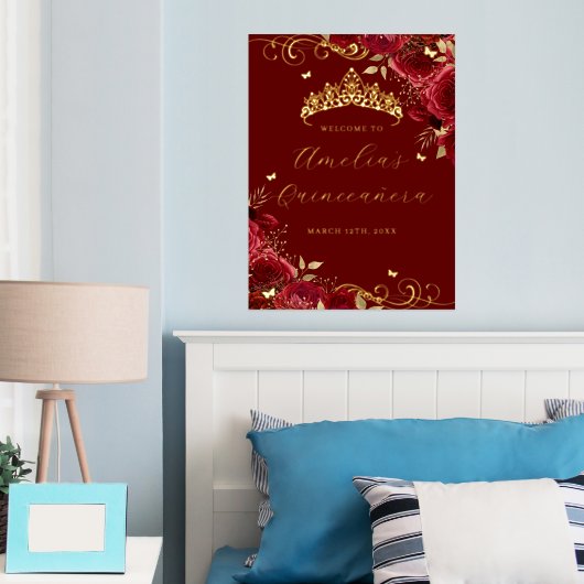 Rode Bloemen Werveling Folie Quinceanera Welkom Te Folie Afdrukken (Insitu (Slaapkamer))