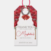 Rode Bloemen Western Charro Quinceañera Dank u Cadeaulabel (Voorkant)