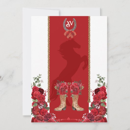 Rode Bloemen Western Charro Quinceañera Kaart (Achterkant)