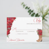 Rode Bloemen Western Charro Quinceañera RSVP Kaartje (Staand voorkant)
