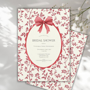 Rode bloemen & wijnranken vintage bruidsdouche kaart