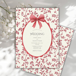 Rode bloemen & wijnranken vintage bruiloft kaart