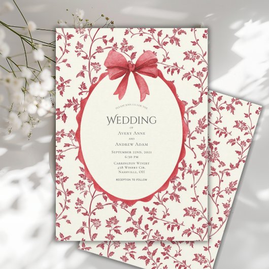 Rode bloemen & wijnranken vintage bruiloft kaart
