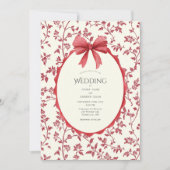 Rode bloemen & wijnranken vintage bruiloft kaart (Voorkant)