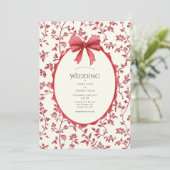Rode bloemen & wijnranken vintage bruiloft kaart (Staand voorkant)