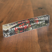 Rode Bloemen, Wildbloemen en Hout, Naam, Acryl Naambordje (Zijkant)