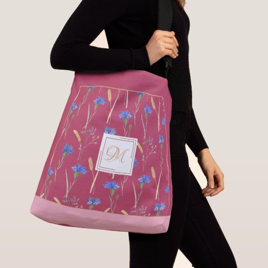 Rode Bloemen Wildflower Gepersonaliseerd Monogram Crossbody Tas (Dichtbij)