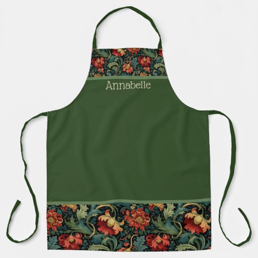 Rode Bloemen William Morris Print Personaliseren Schort (Voorkant)