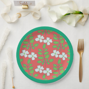 Rode bloemen Witte bloesems & Groene bladeren Papieren Bordje