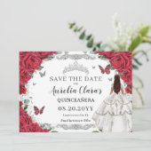 Rode Bloemen Witte Gown Quinceanera Sweet Sixteen Save The Date (Staand voorkant)